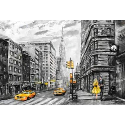 Vintage New York Zwart-Wit Gele Taxi Schilderij