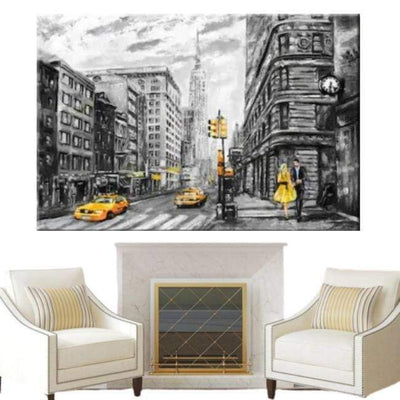 Vintage New York Zwart-Wit Gele Taxi Schilderij