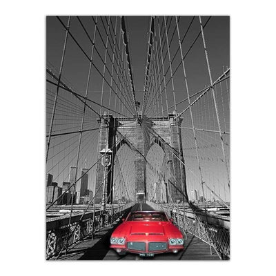 Vintage Schilderij New York Brooklyn Bridge Rood