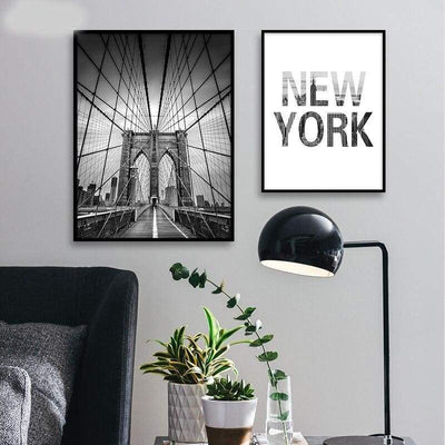 Vintage Schilderij New York Manhattan Bridge