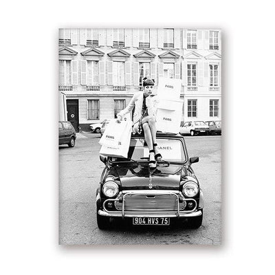 Vintage Zwart-Wit Auto Schilderij