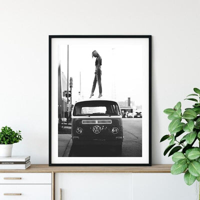 Vintage Zwart-Wit Auto Schilderij